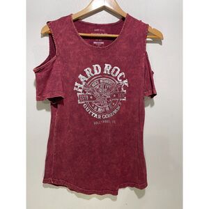 Hard Rock cafe Guitar graphic t shirt acid wash red eagle casual bicker women M